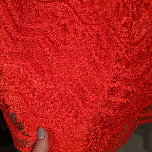 Hi-Low Coral Orange Lace Dress - Picture 5 of 5